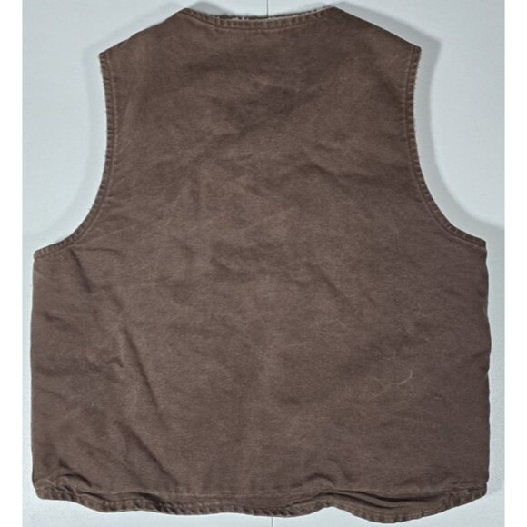 Carhartt V26 DKB Brown Canvas Sherpa Lined Full Zip Outdoor Work Vest Men's L - Picture 10 of 12